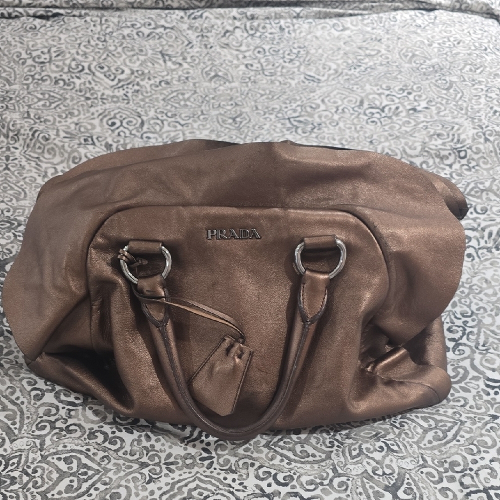 Prada Brown Leather Shoulder Bag with Slouchy Design AUTHENTIC